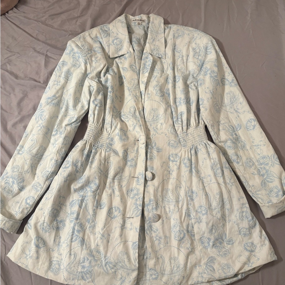 Floral Patterned Coat/Dress with Blue Flower and Swan Accents